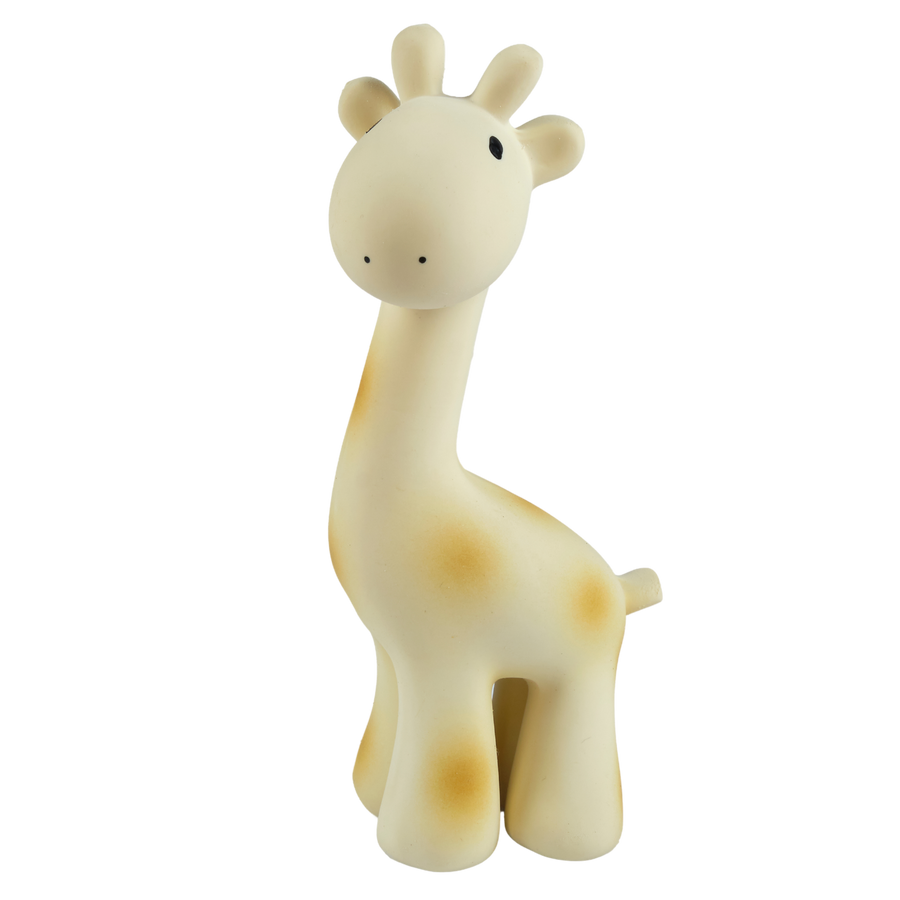 Giraffe Natural Organic Rubber Teether, Rattle & Bath Toy - Pink and Brown Boutique