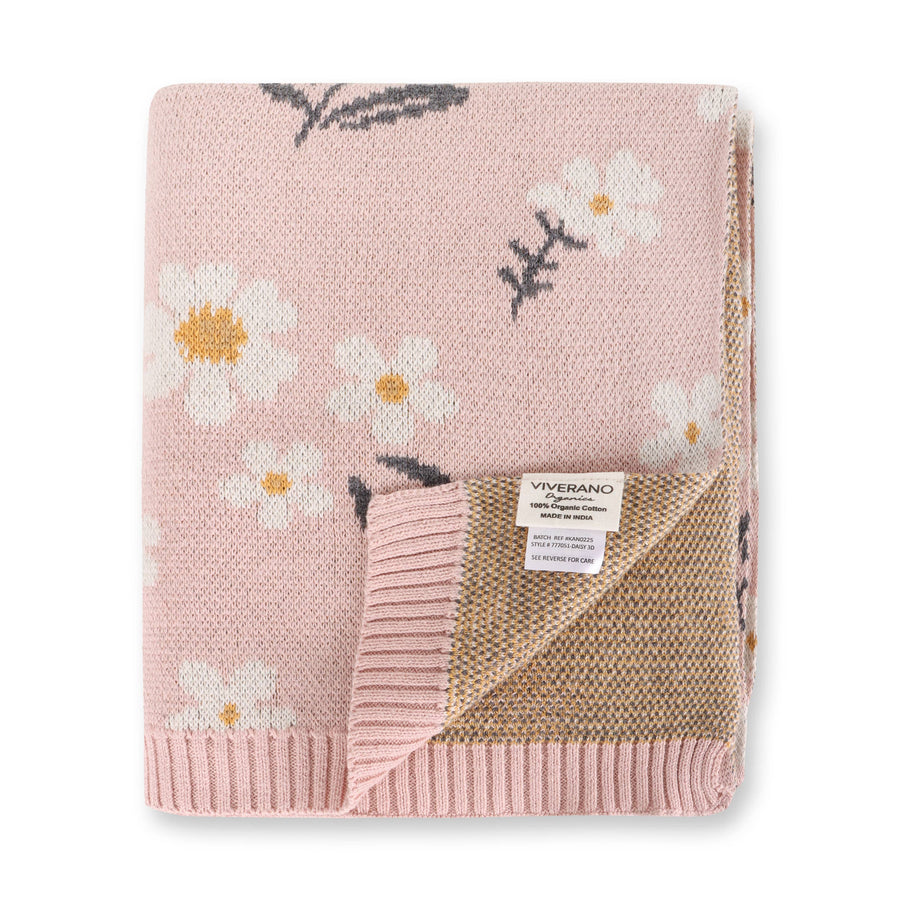 Daisy Floral - Organic Jacquard Sweater Knit Baby Blanket