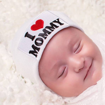I Love Mommy Newborn Baby Hat - Pink and Brown Boutique