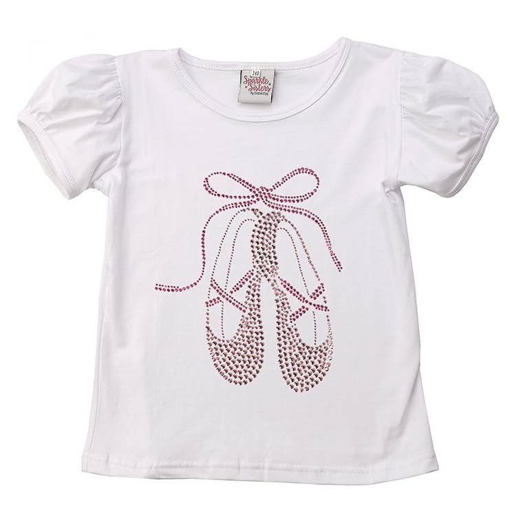 Pink Studded Ballet Slippers on Puff Sleeve Tee
