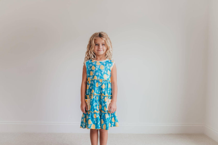 Kids Teal Lemon Pocket Bow Spring Easter Ruffle Dress - Pink and Brown Boutique