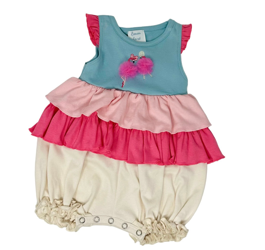 Pom Pom Flamigo SUNSUIT - Pink and Brown Boutique