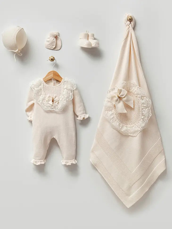 Organic Cotton Take Me Home Set Cream - Pink and Brown Boutique
