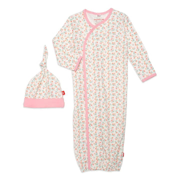 Mon Cheri Organic Cotton Gown & Hat - Pink and Brown Boutique