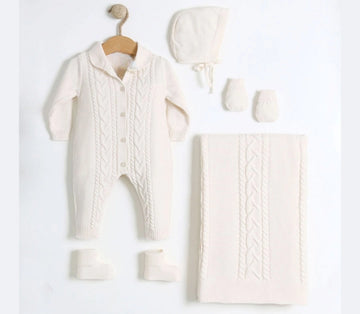 Baby Newborn Knitwear Honeycomb Set in 100% Organic Cotton - Pink and Brown Boutique