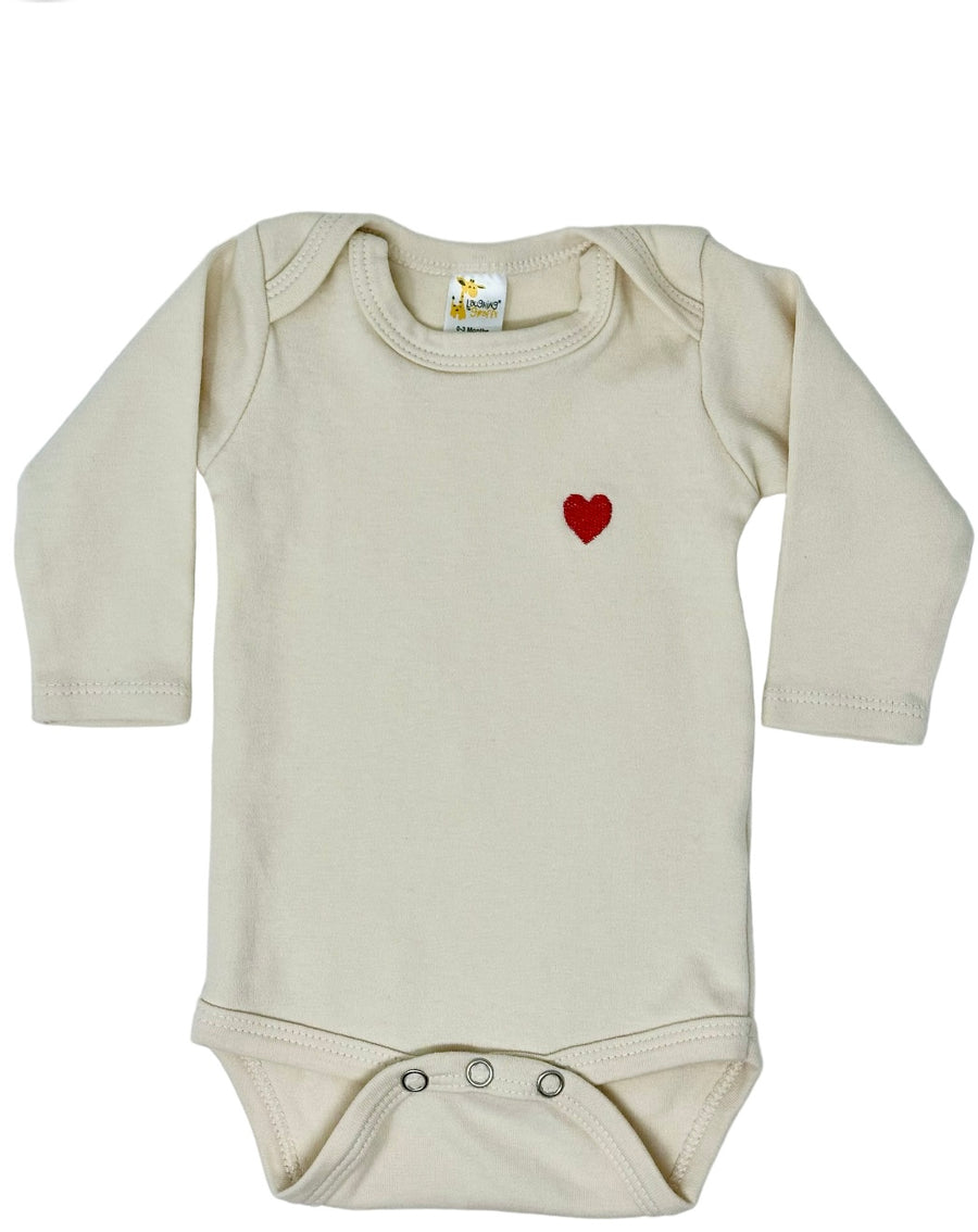 Heart embroidered organic cotton onesie (Exclusive) - Pink and Brown Boutique