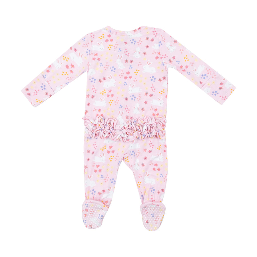 BUNNY MEADOW ZIPPER FOOTIE - Pink and Brown Boutique