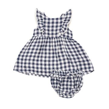 GINGHAM NAVY PRINT DRESS