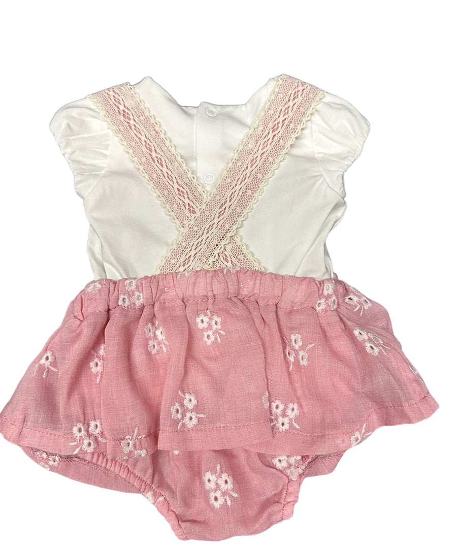 PINK WITH WHITE LACE ROMPER - Pink and Brown Boutique