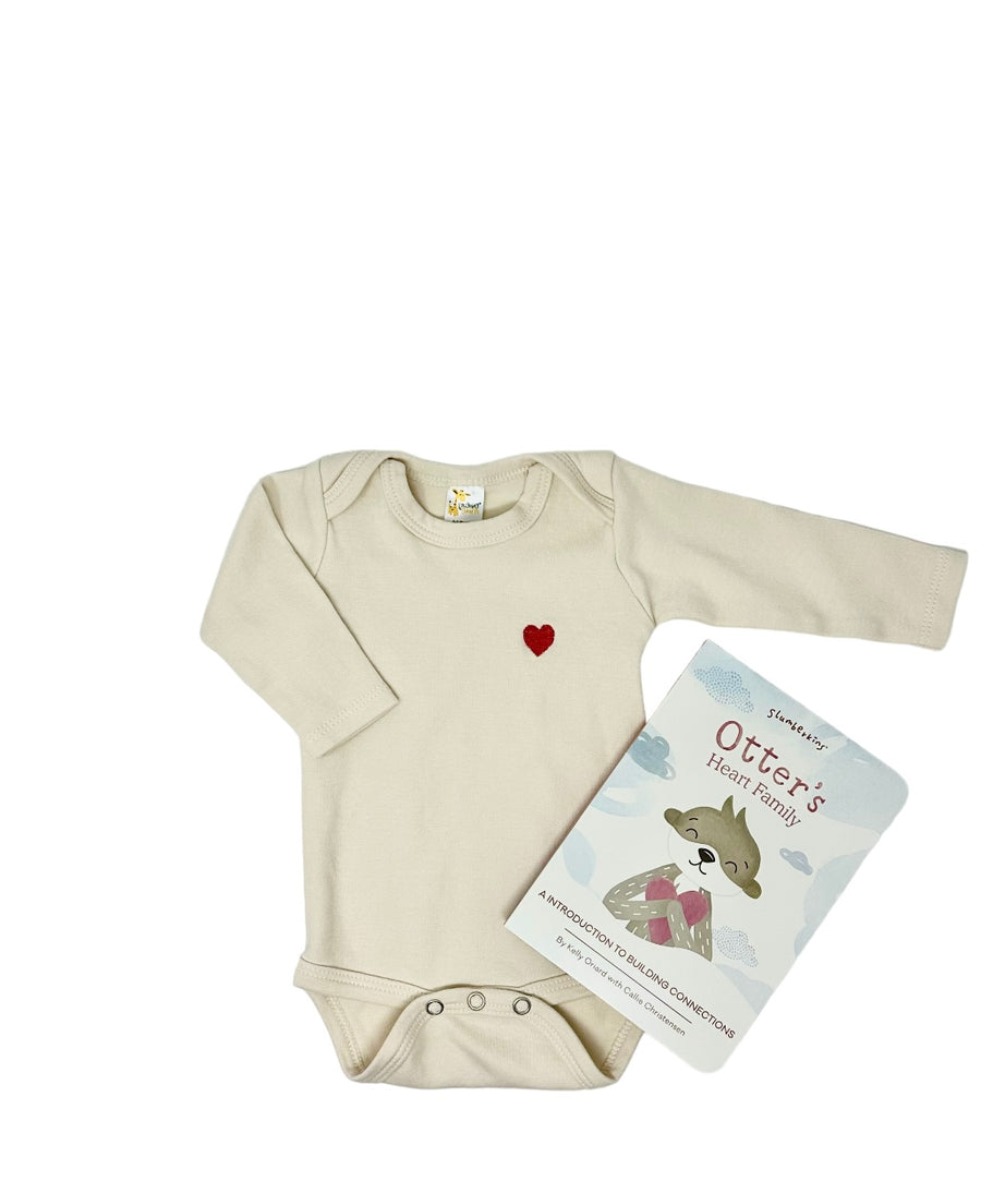 Heart embroidered organic cotton onesie (Exclusive) - Pink and Brown Boutique