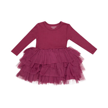 SOLID ROSE BUD L/S LAYERED TULLE DRESS