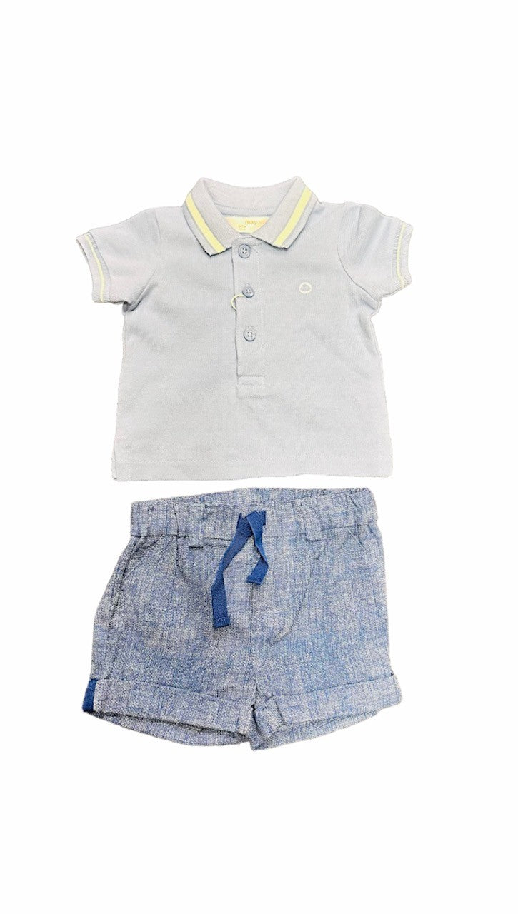 S/S BLUE POLO SHIRT WITH SHORT BABY BOY OUTFIT - Pink and Brown Boutique