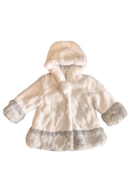 HOODED POM POM FAUX FUR COAT