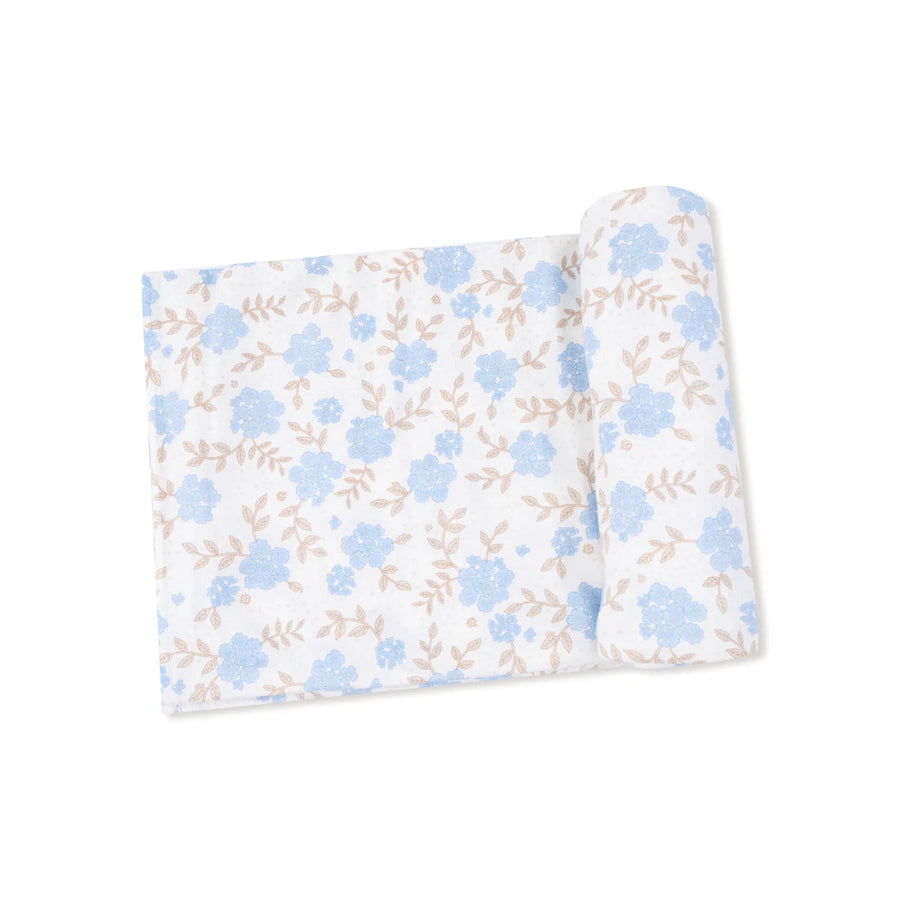 BABY BLUE FLORAL SWADDLE BLANKET
