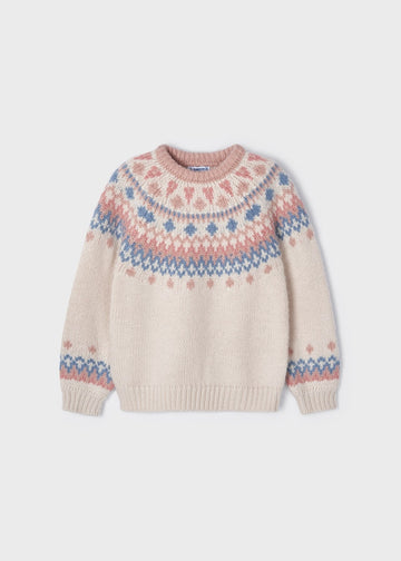 BLUSH FAIR ISLE CABLE SWEATER