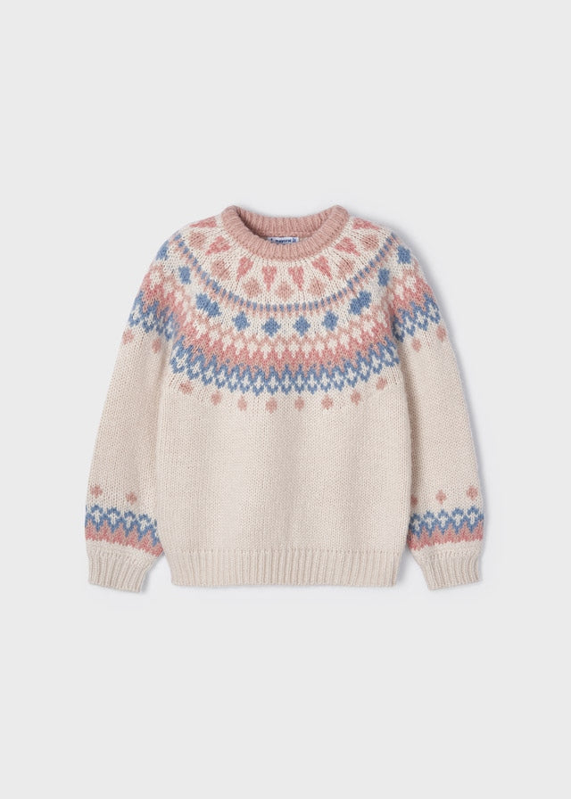 BLUSH FAIR ISLE CABLE SWEATER