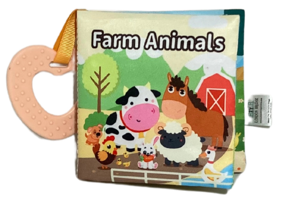 CLOTH BOOK WITH TEETHER FARM ANIMAL