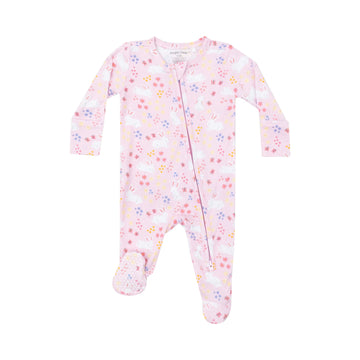 BUNNY MEADOW ZIPPER FOOTIE - Pink and Brown Boutique