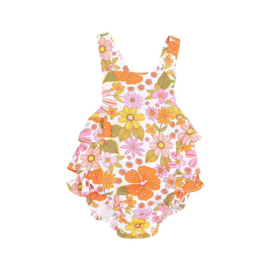 BOTANICAL RETRO FLORAL RUFFLE SUNSUIT