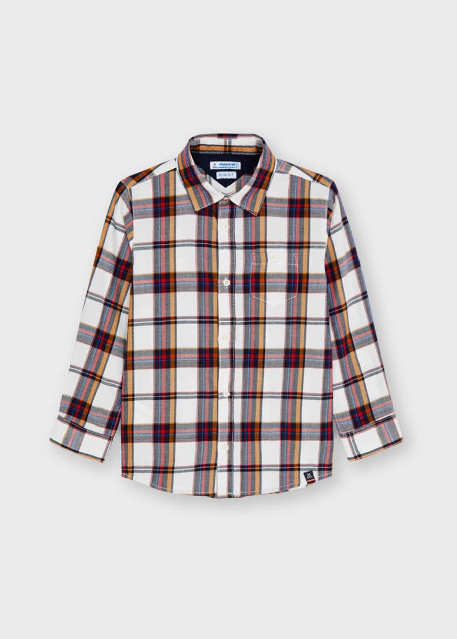 MULTI RED PLAID BUTTON COLLAR SHIRT