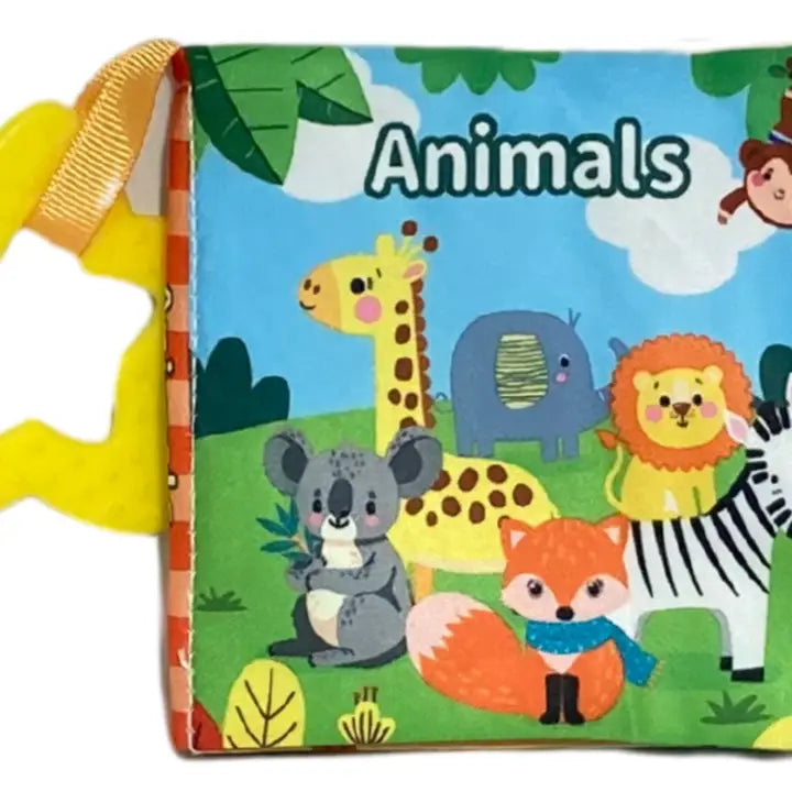 CLOTH BOOK WITH TEETHER ANIMALS
