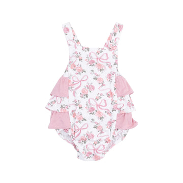 RIBBONS AND FLOWERS RUFFLE SUNSUIT