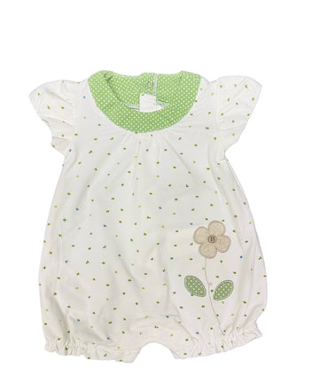 GREEN DOT DAISY EMBROIDER ROMPER - Pink and Brown Boutique