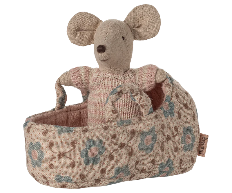 BABY GIRL MOUSE IN CARRY COT
