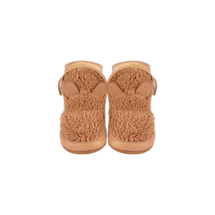 TEDDY BEAR FAUX FUR LINED LEATHER BOOTIES