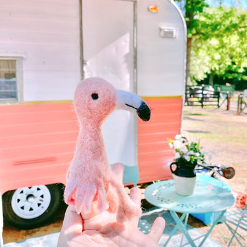 HANDMADE FELTED FINGER PUPPET FLAMINGO