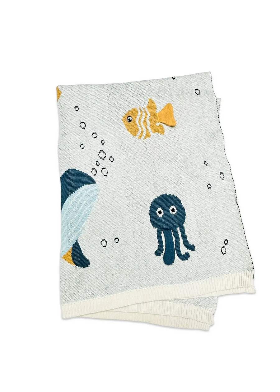 OCEAN LIFE KNIT ORGANIC BABY BLANKET