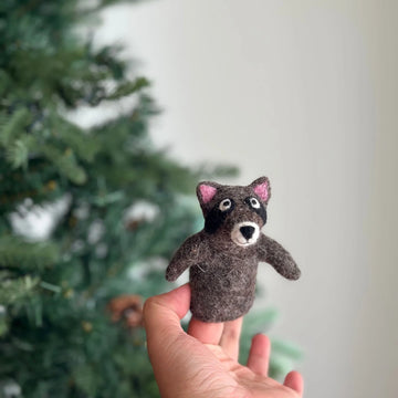 HANDMADE FELTED FINGER PUPPET RACCOON