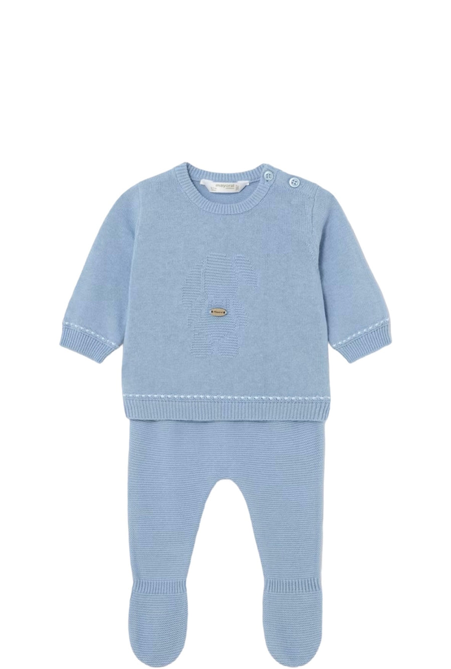 2 PIECE BABY BOY KNIT BLUE OUTFIT - Pink and Brown Boutique