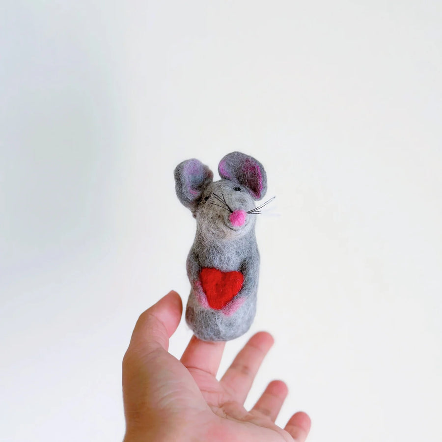 HANDMADE FELTED FINGER PUPPET MOUSE