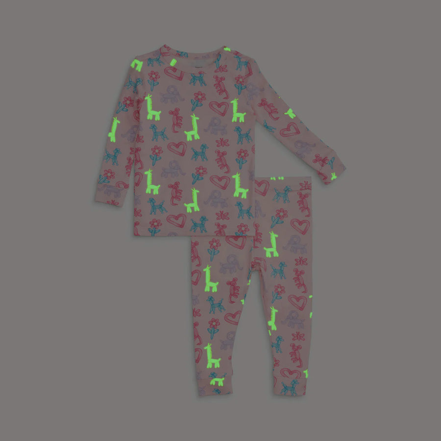PINK PARTY ANIMALS GLOW IN THE DARK MAGNETIC L/S PAJAMA