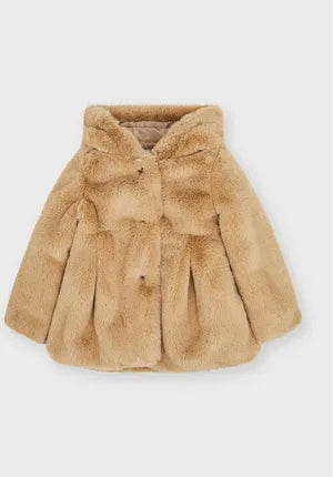 CARAMEL FAUX FUR HOODED COAT