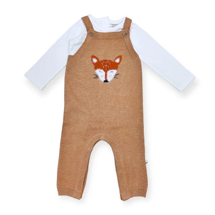 FURRY FOX ORGANIC KNIT OVERALL & BODYSUIT SET