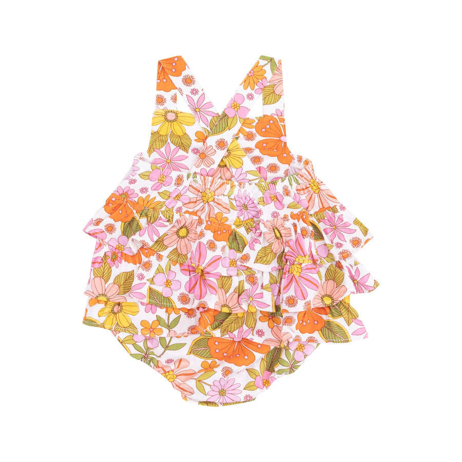 BOTANICAL RETRO FLORAL RUFFLE SUNSUIT