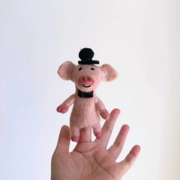 HANDMADE FELTED FINGER PUPPET MR. PIGGY