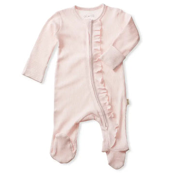 BABY RUFFLE FOOTIE 2-Way Zipper PINK – WAFFLE Organic Cotton