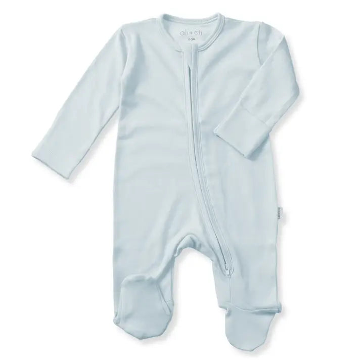 Baby Footie 2-Way Zipper BLUE – Organic Cotton