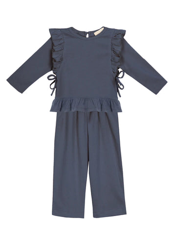 RUFFLE TOP PANT SET NAVY