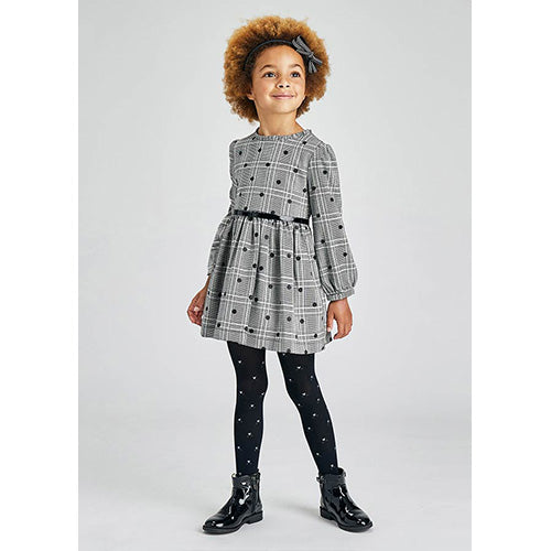SPARKLE DOT BLACK AND WHITE PLAID DRESS