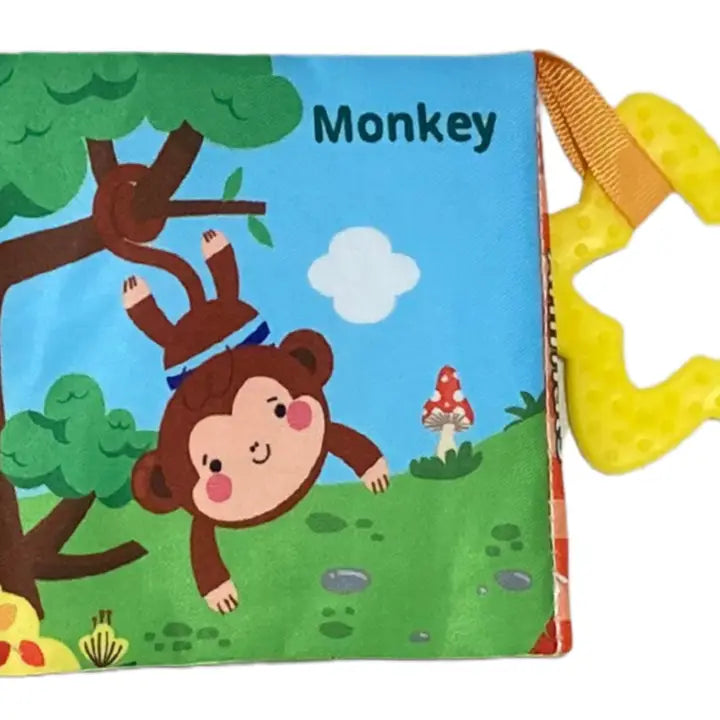 CLOTH BOOK WITH TEETHER ANIMALS