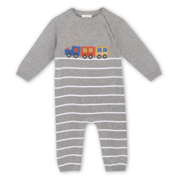 TRAIN APPLIQUE ORGANIC KNIT OVERALL