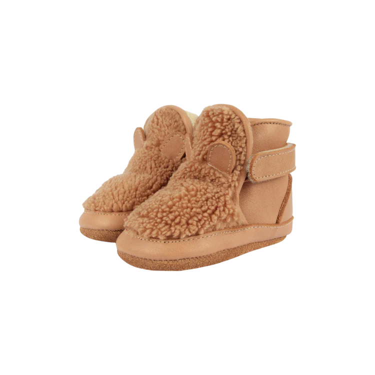 TEDDY BEAR FAUX FUR LINED LEATHER BOOTIES