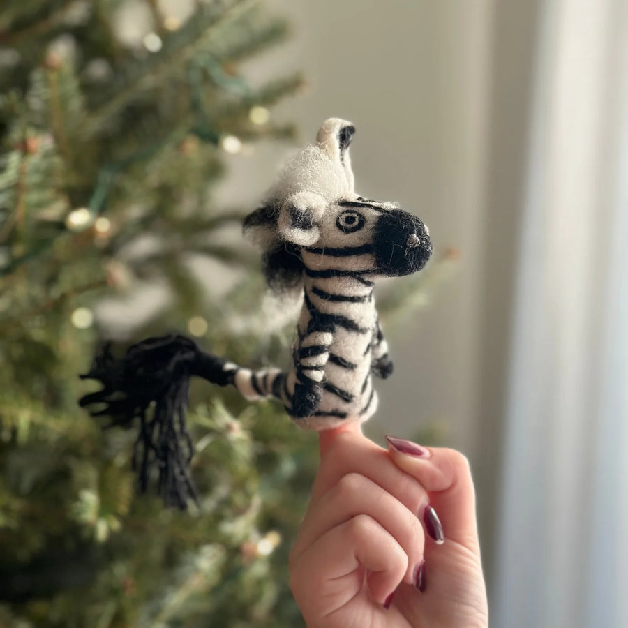 HANDMADE FELTED FINGER PUPPET ZEBRA