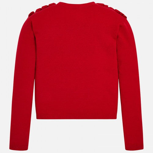 RUFFLE NECKLINE SWEATER RED