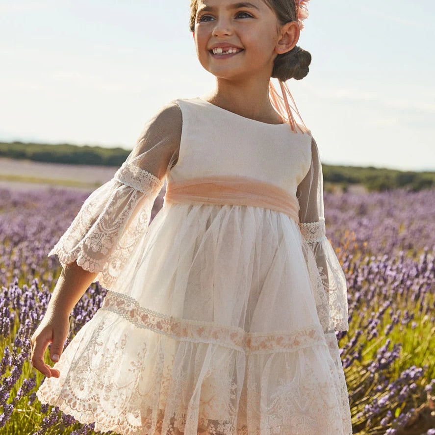 ROMANTIC LACE DRESS CREAM SALMON