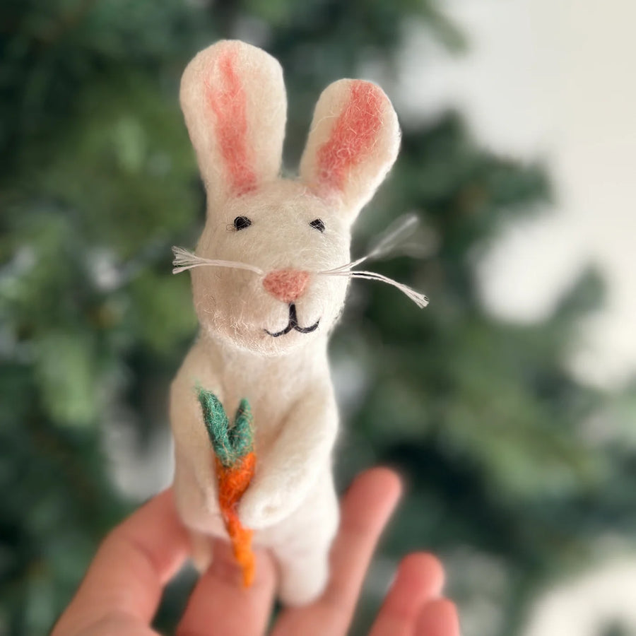 HANDMADE FELTED FINGER PUPPET BUNNY